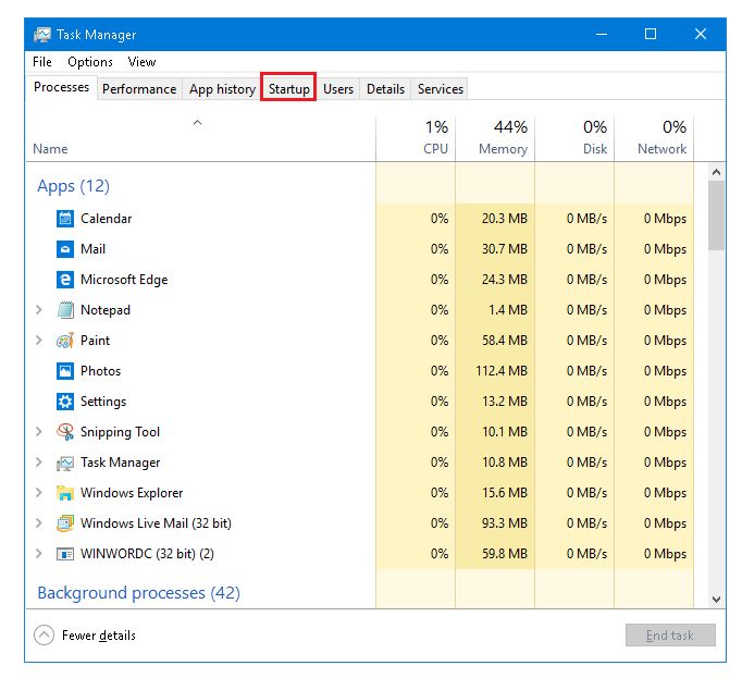 task manager startup program